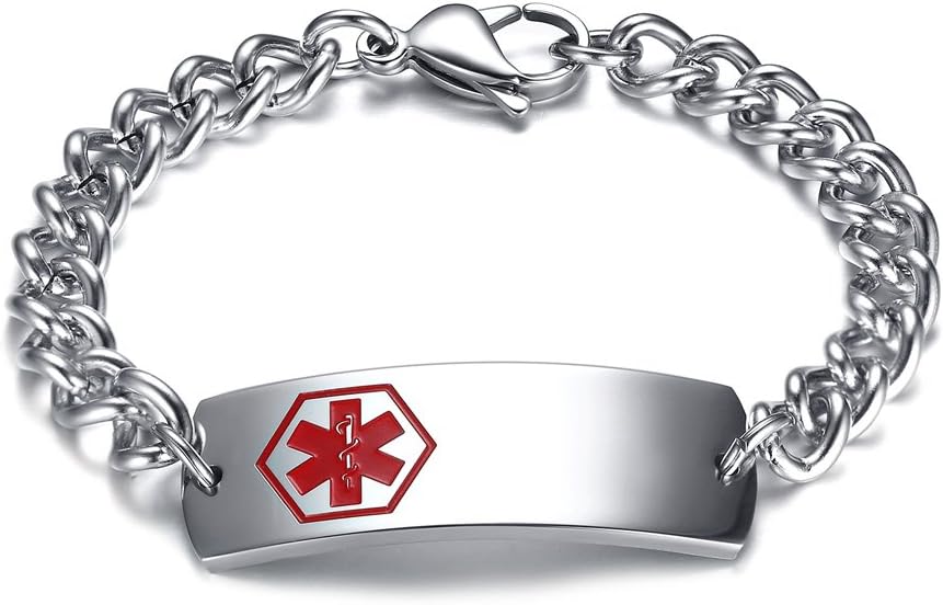 VNOX Black Plated 12mm Stainless Steel Medical Alert ID Identification Link Wristband Bracelet for Men Women,21cm,Free Engraving