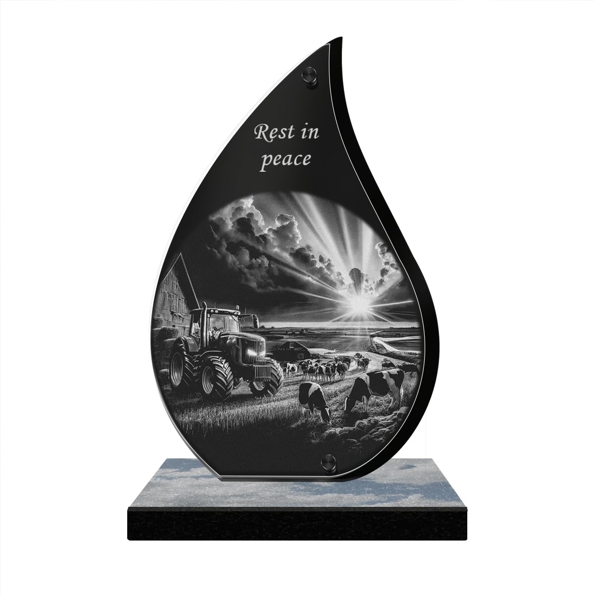 ETERNEL - Personalized Memorial Plaque Glow - Farm Tractor, Farmer, Cow - Customizable Text, Laser Engraved Memorial Plaque, Funeral Plaque, Tombstone, Funerals
