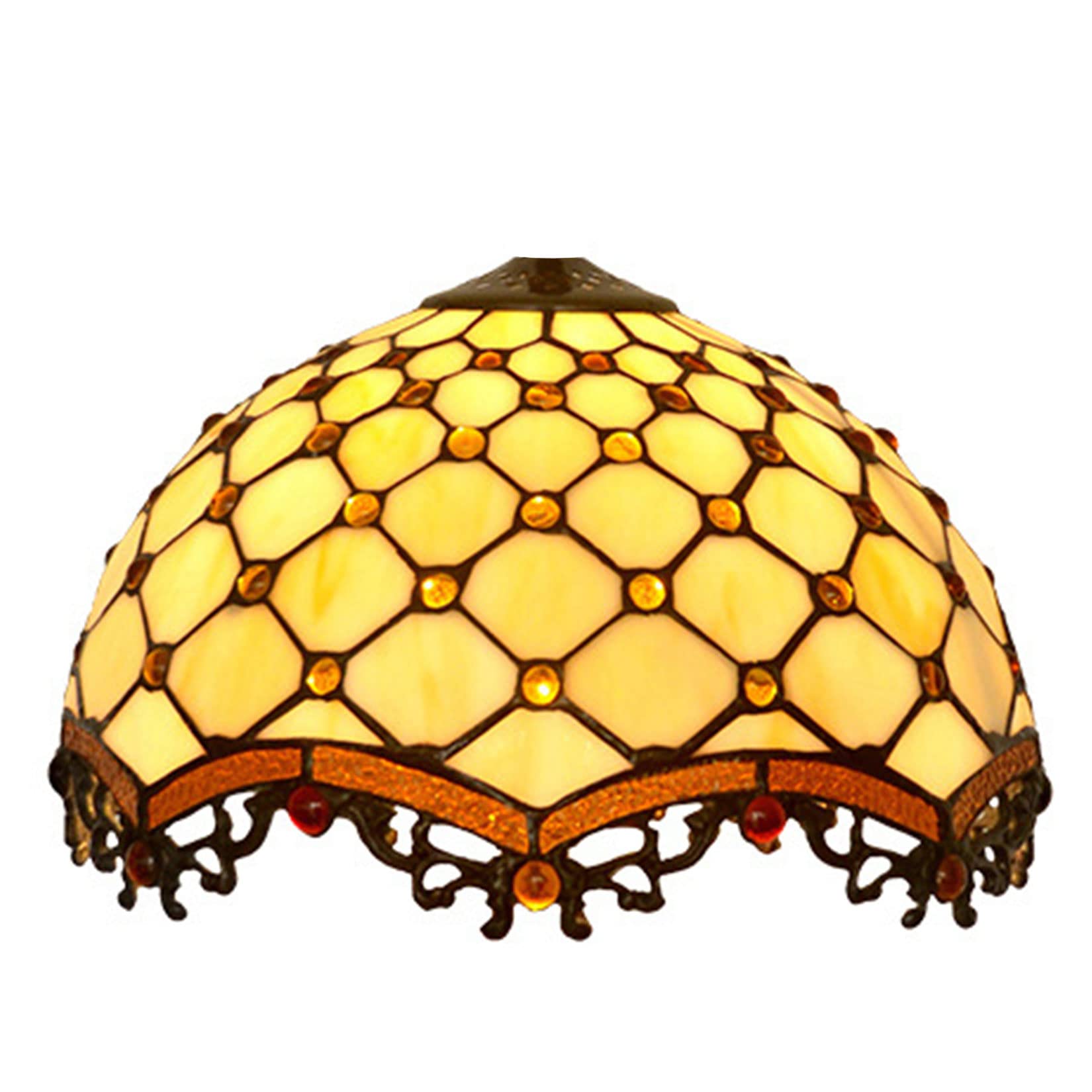 SaryEdge Tiffany Lamp Shade Replacement Only Stained Glass Crystal Pear Bead Lampshade Accessories Fit for Table Lamps, Floor Lamp, Ceiling Fixture, Pendant Hanging Light, Home Office ，12inch