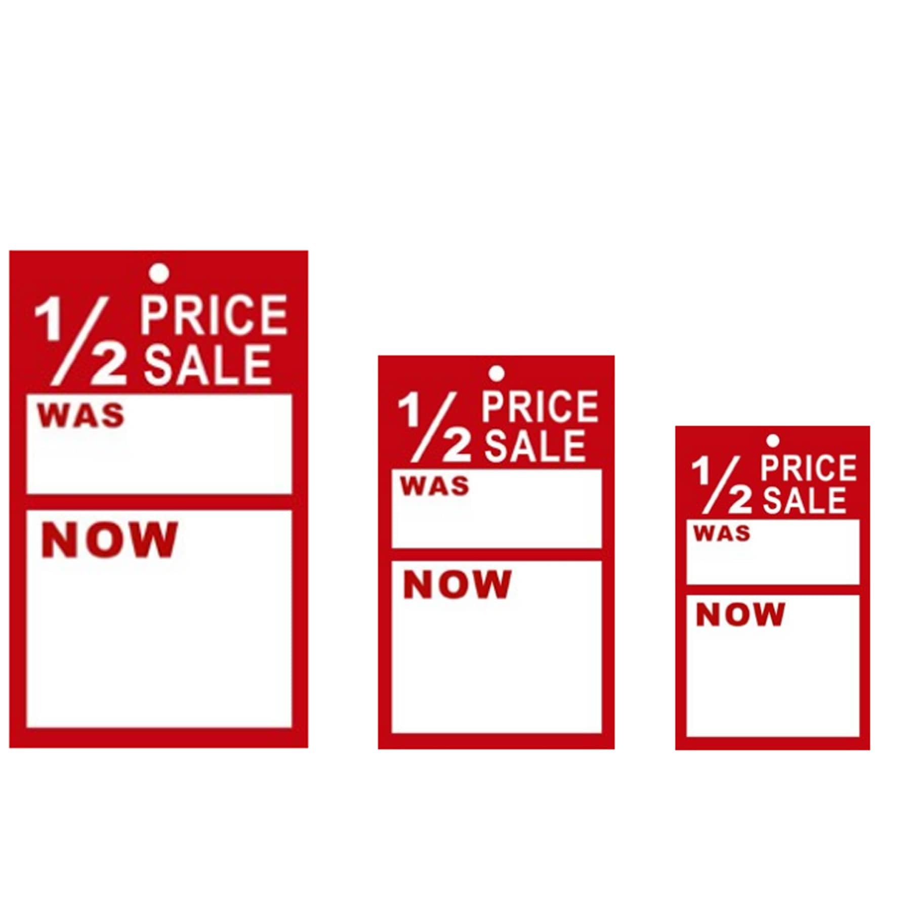 500 X Medium 1/2 Price was/Now, Cards Tagging Gun Hanger Swing Tickets โ Size :- Medium - 9.5cm (L) x 5.5cm (W)