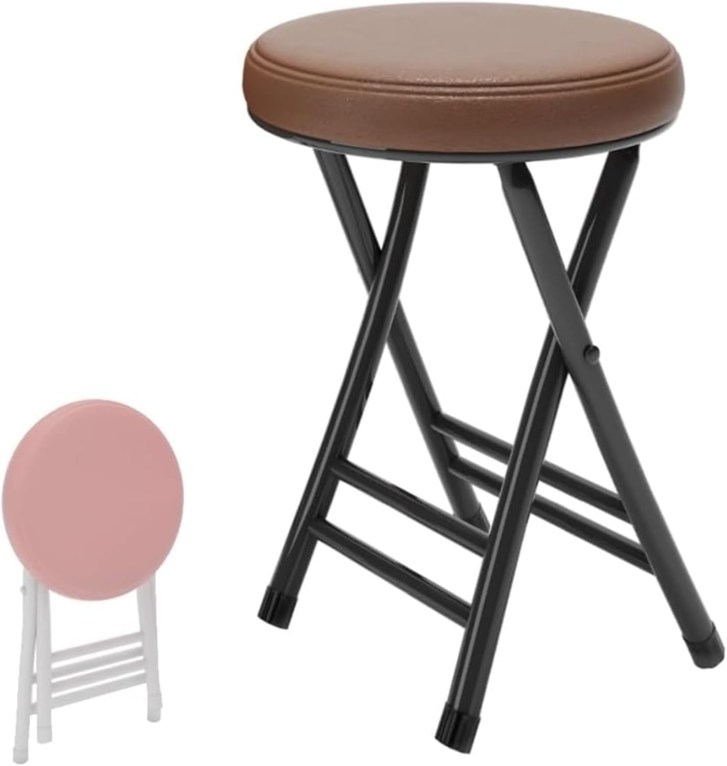 Folding Stool, Circular Cushioned Folding Stool, Sturdy Metal Frame Portable seat, Compact Design that Saves Space