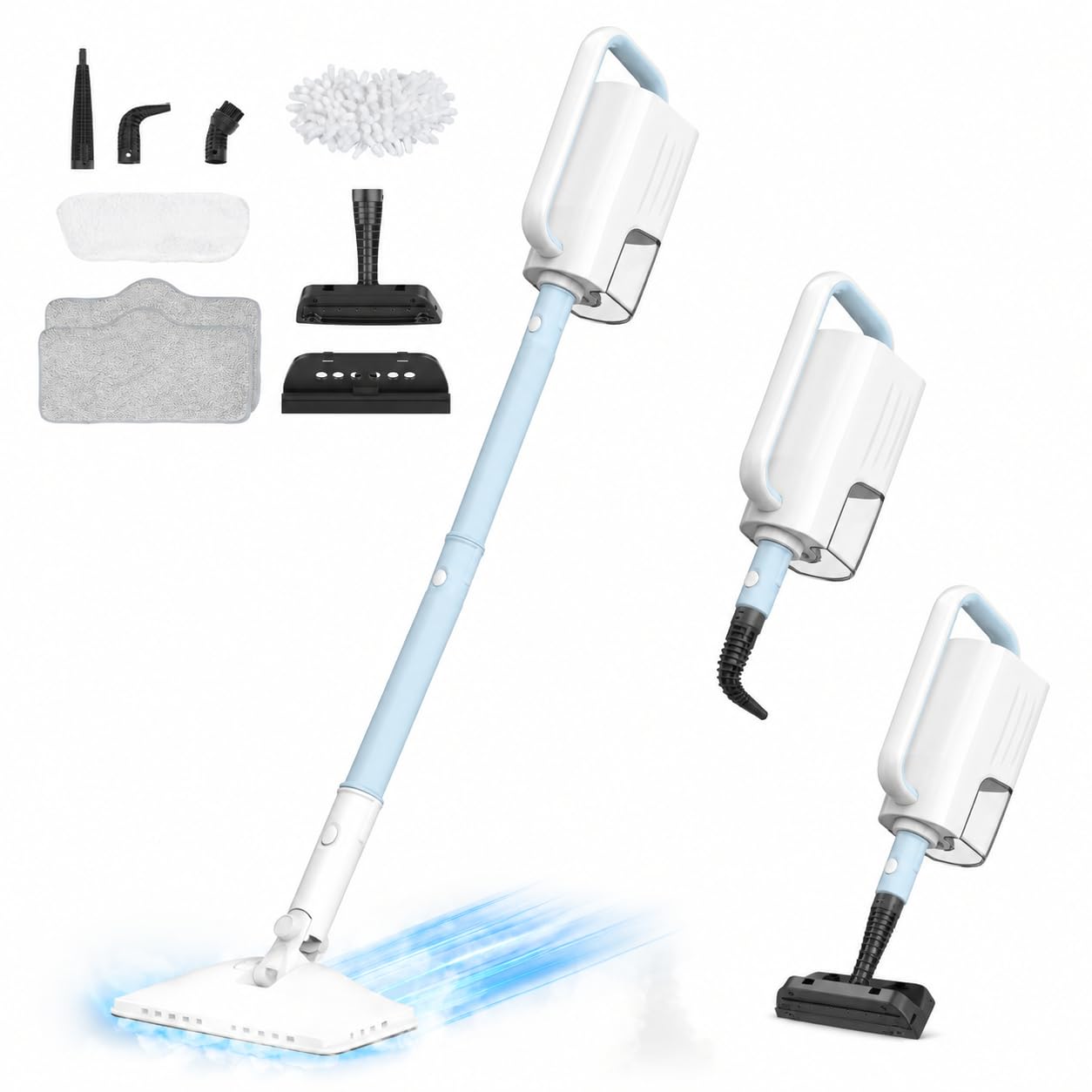Steam Cleaner, 6 in1 Rotated Steam Mop Cleaner with 2 Modes, 2 Microfiber Pads, 400ML Removable Tank, 23FT Power Cable, Detachable Steam Mops for Floor, Laminate Floor, Tiles Cleaning (Arctic Blue)