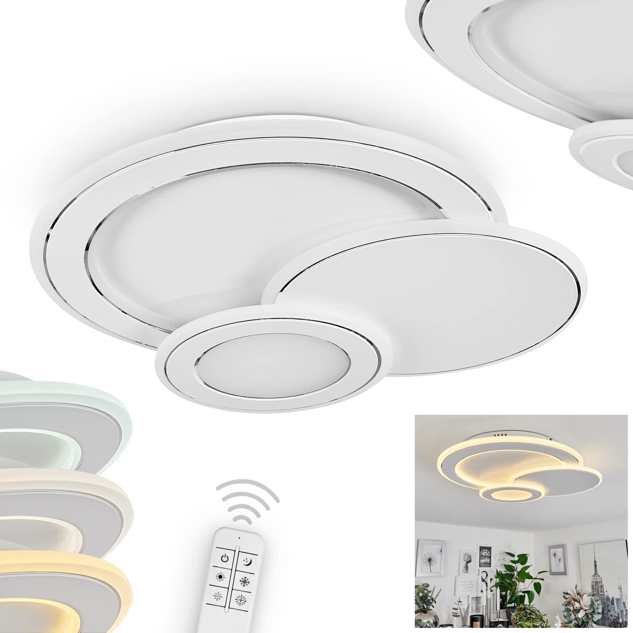 LED Ceiling Light Tomazes, dimmable Ceiling lamp Made of Metal/Plastic in White,Remote Control, dimmable Changeable, LED 36 Watt, 2850 Lumen, 2700-5500K