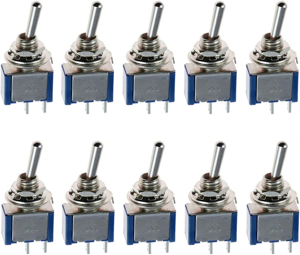ESUPPORT On/Off Mini Miniature Toggle Switch Car Dash Dashboard SPST 2Pin Blue Pack of 10