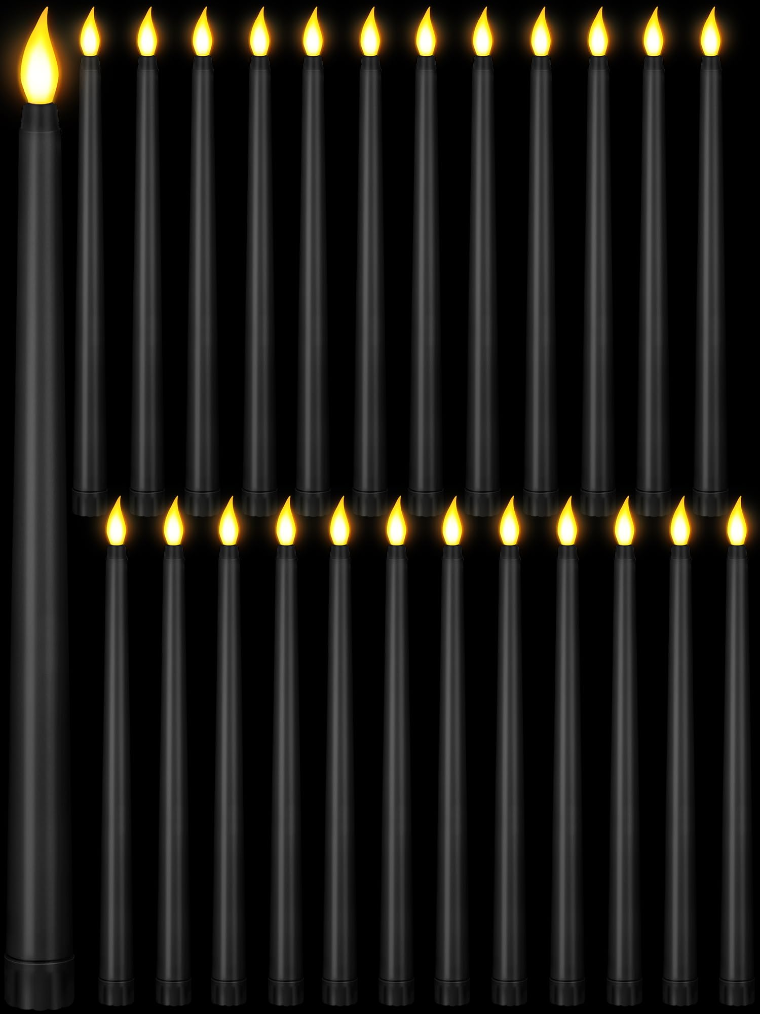 Treela 24 Pcs Flameless Taper Candles Battery Operated ulkB Fake Candles Light LED Candle Sticks Flickering Tapered for Wedding Anniversary Holiday Decoration(Basic,11 Inch,Black)