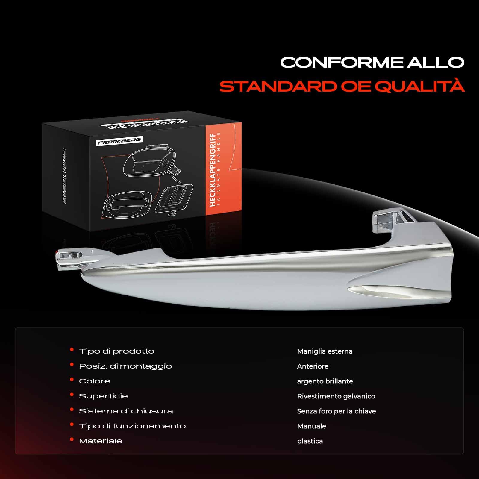 Frankberg 2x Maniglia dell'auto Maniglia Apriporta dell'auto Esterno Anteriore sinistro Destro Plastica Argento Cromata Compatibile con Ypsilon 843 Compatto 2003-2011 Replace# 735409024
