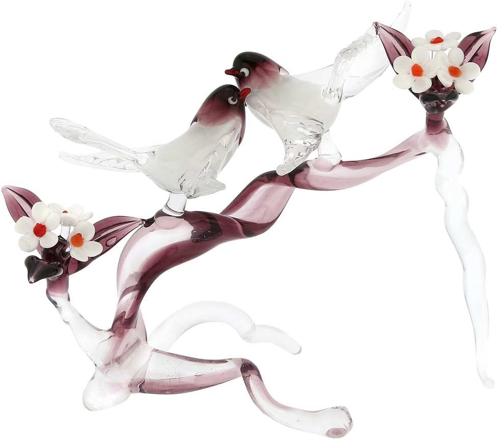 GlassOfVenice Murano Glass Birds on a Cherry Branch - Purple