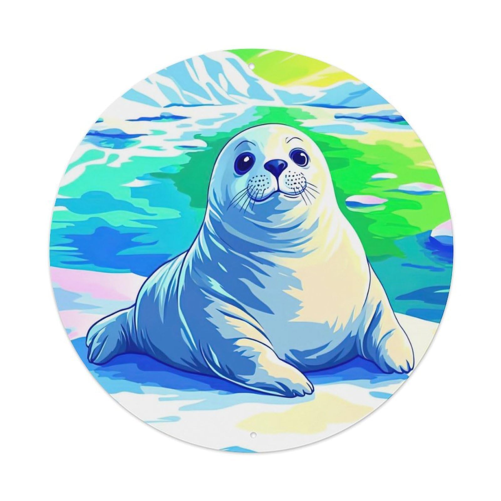 Animal Artwork Seals in The Aurora Borealis Metal Tin Sign