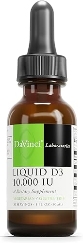 DAVINCI Labs Vitamina D3 líquida de 10,000 UI - Suplemento dietético para apoyar la salud ósea, la presión arterial, el equilibrio de calcio y el disponible en Yaxa Colombia