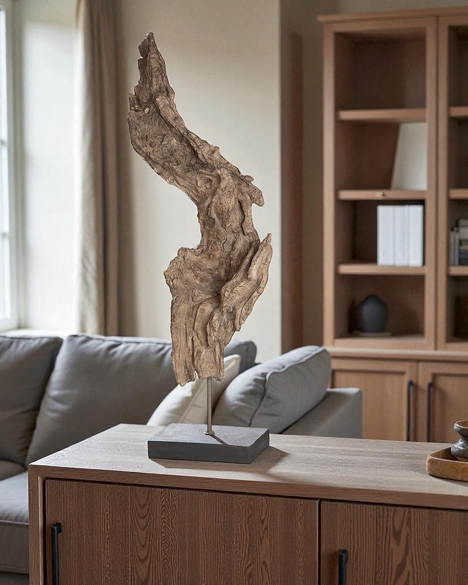Gilde Scultura radice d'albero marrone naturale su base nera H 69 cm