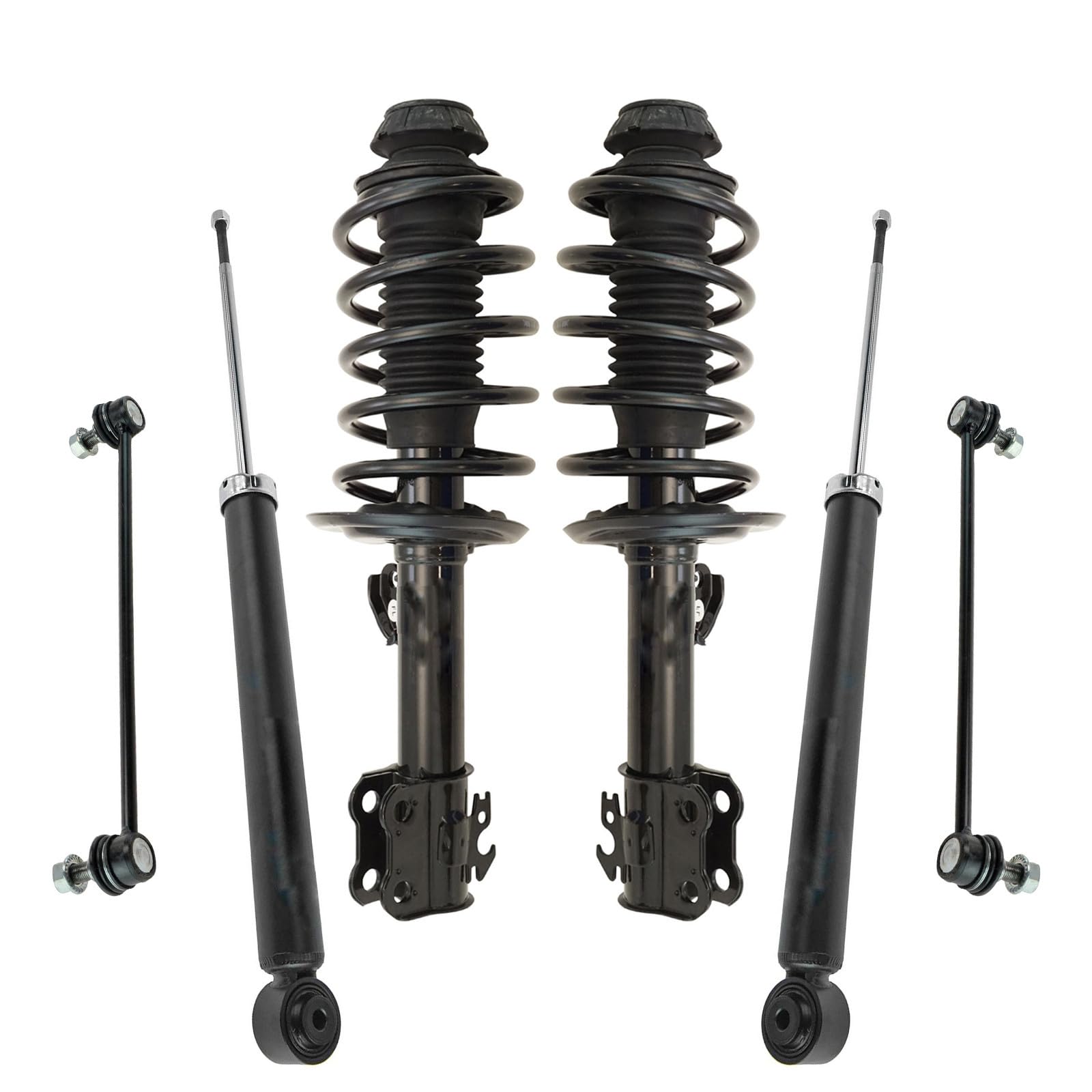 TRQ Front and Rear Suspension Kit Complete Strut & Coil Spring Assembly Shock Absorber Sway Bar Stabilizer Link Compatible with 2012-2018 Toyota Prius C