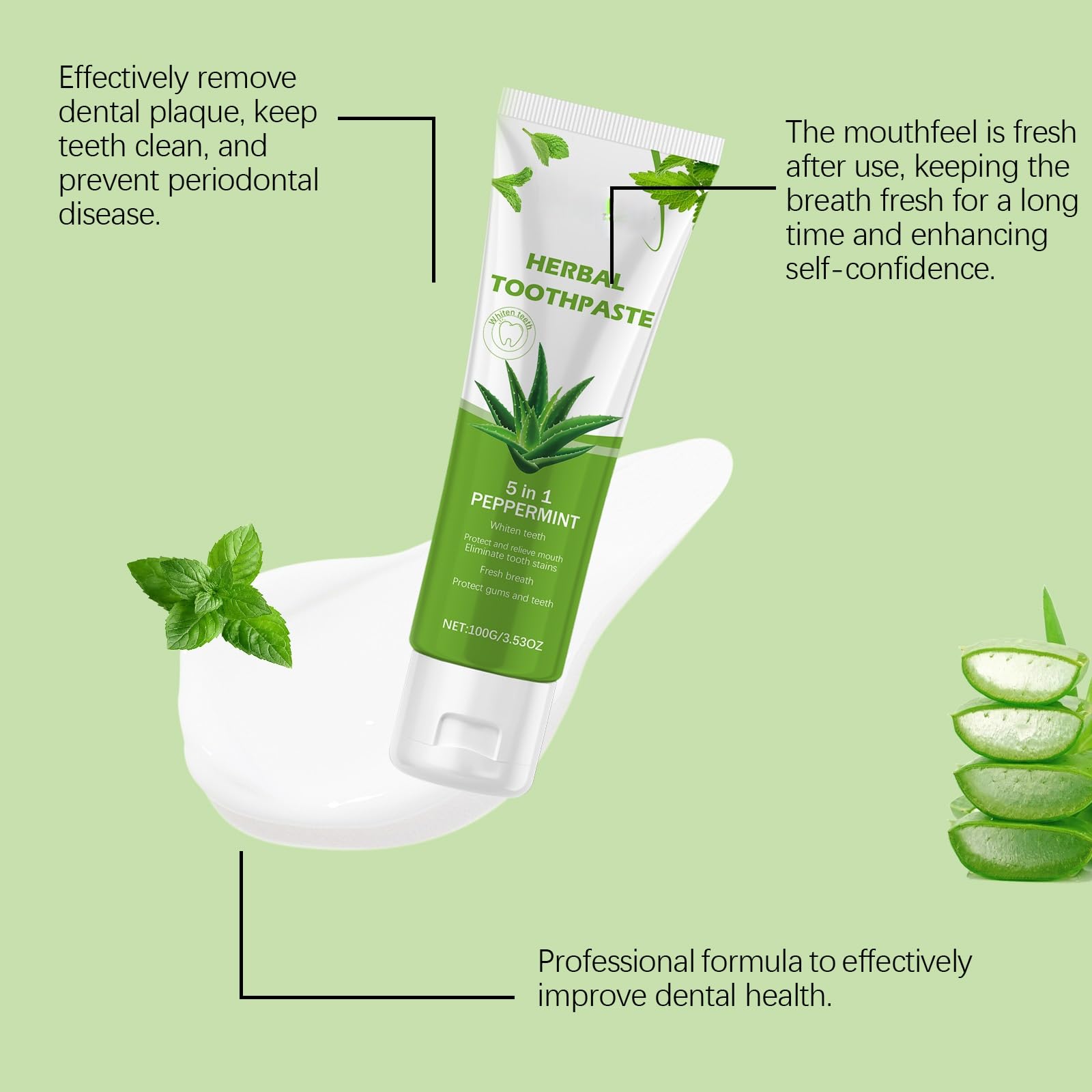 Dentifricio sbiancante all'Aloe Vera - Pulizia delicata, alito fresco, rimozione delle macchie con estratto di menta for sorrisi visivamente più luminosi(3pcs)