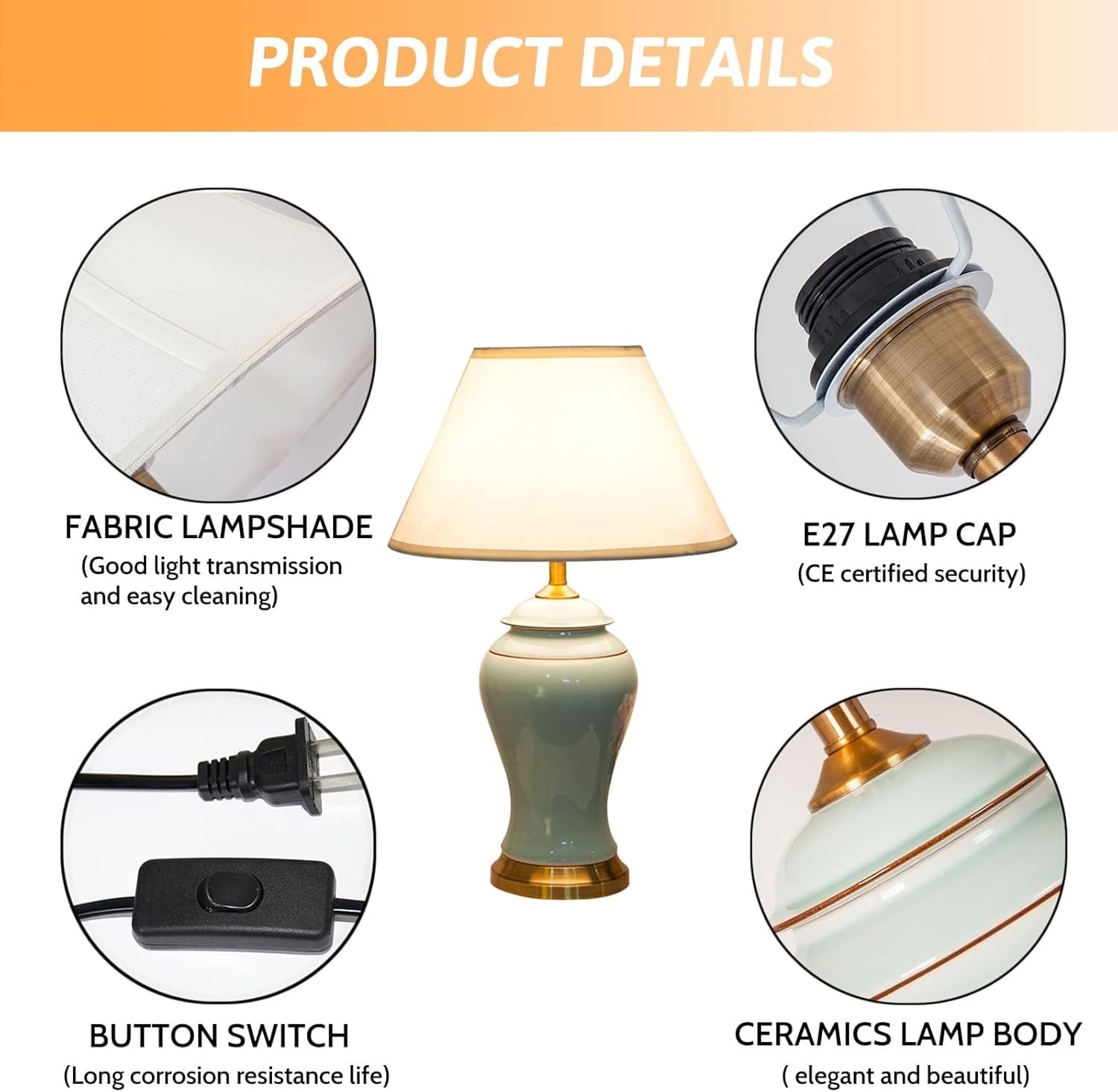 Lampa stołowa ceramiczna Farmhouse, złota podstawa, dioda LED, lampa biurkowa w stylu chińskim Cottage Modern Bedside Desk Nightston Lampa stołowa