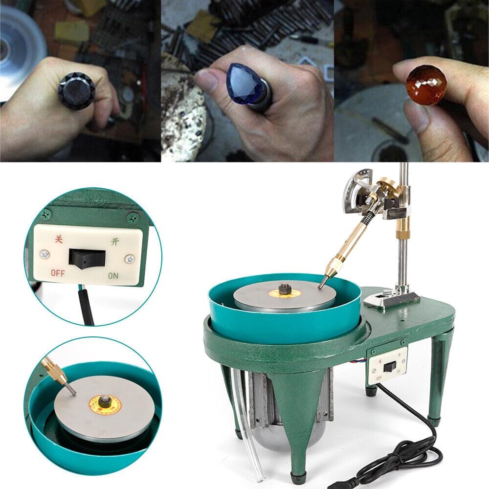 Gem Faceting Machine, 2800RPM Jade Jewelry Cutting Grinding Machine Jewelry Polisher, Diamond Plated Grinding Disc, for Cutting, Carving, Drilling, Grinding, Polishing, Cleaning