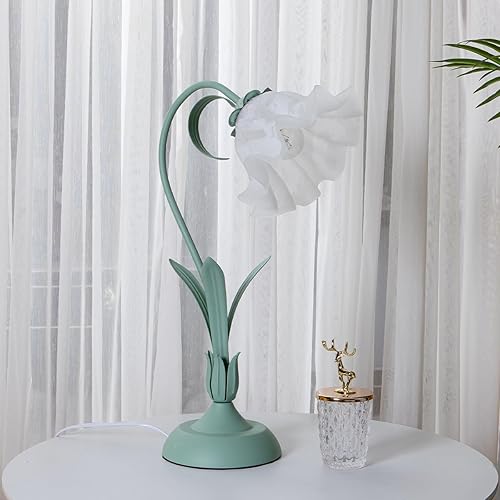 Miniatura 8 de TFCFL Lámpara de mesa en forma de flor para dormitorio, lámpara de escritorio de vitral, lámpara de mesita de noche, lámpara de noche Tiffany, luz