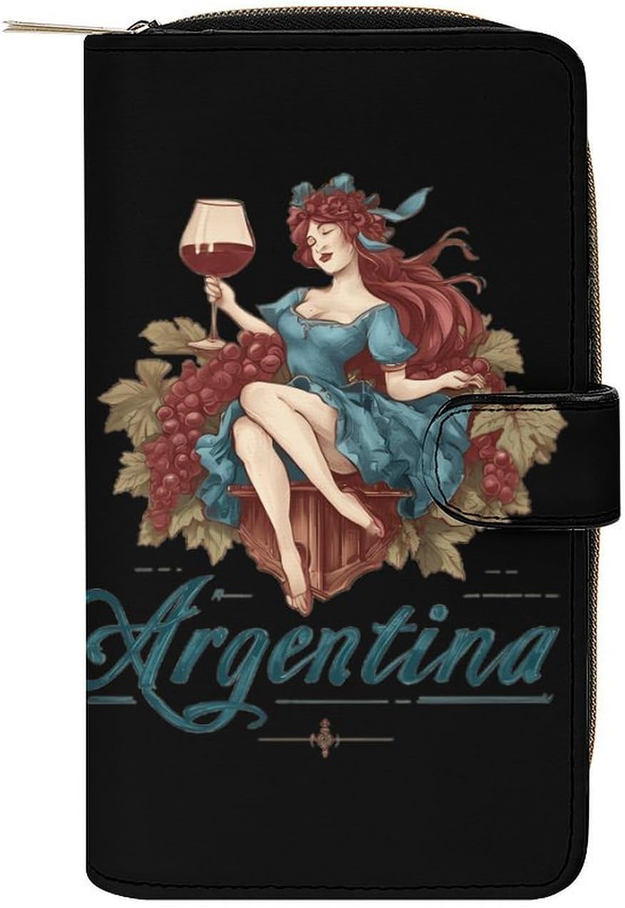 Argentina Argentinian Grape Wine Women's Long Wallets Leather Purse Fold Clutch Credit Card Holder