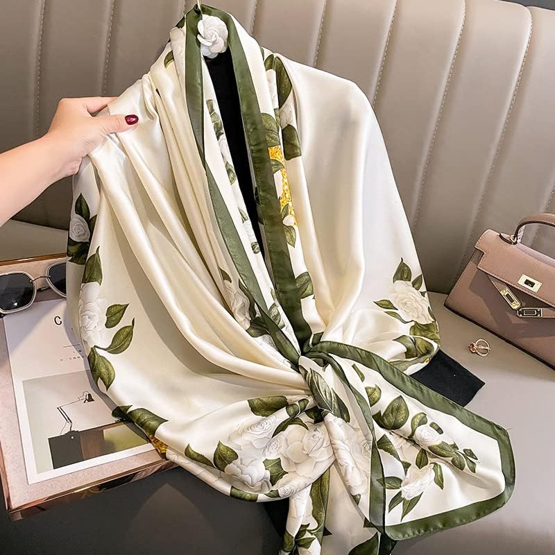 Silk Feeling Long Satin Scarf Fashion Beach Scarf Shawl Check Style Sunscreen Shawls Wraps-Lightweight Pattern - Image 2