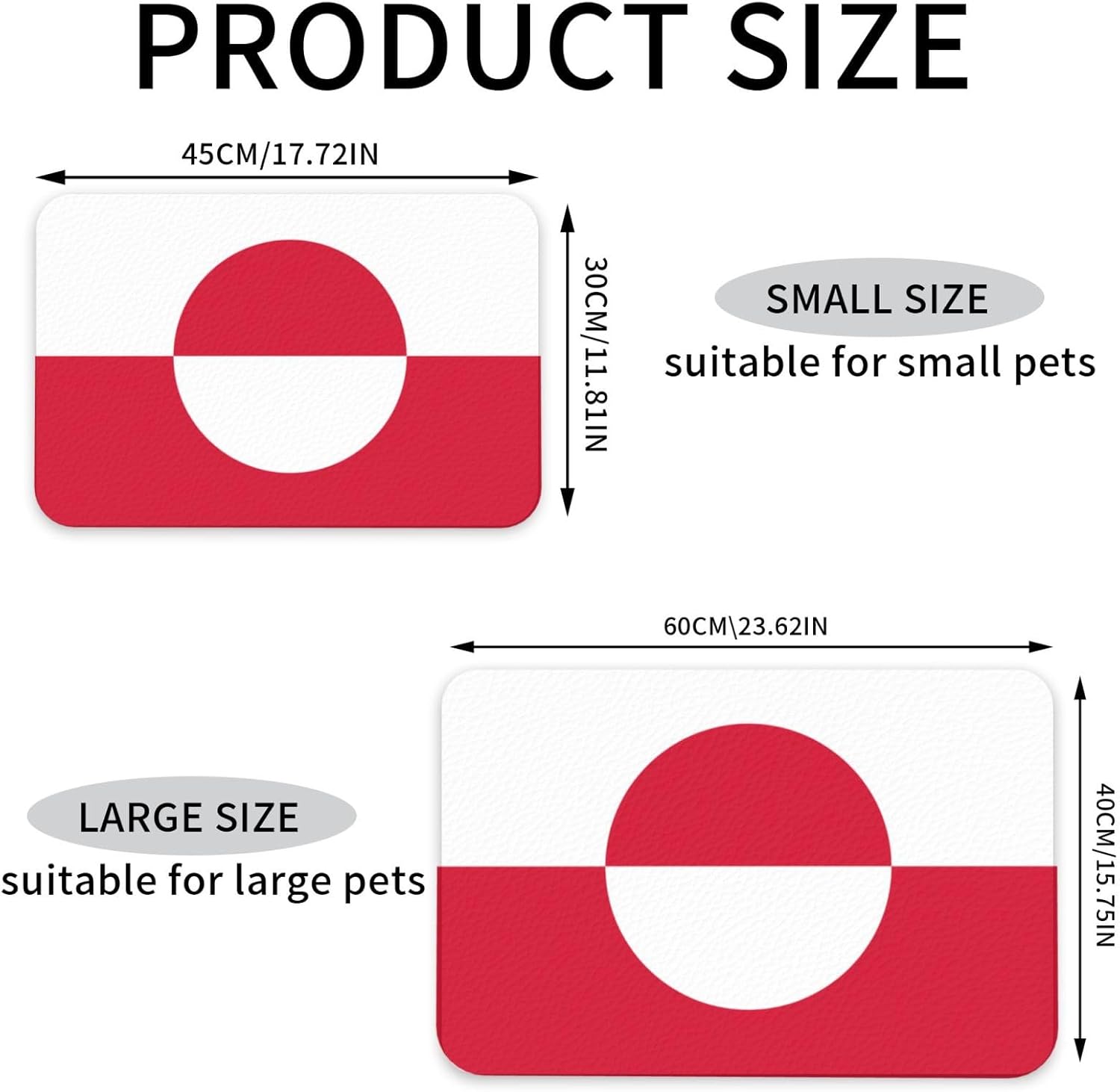 40x60cm Pet Absorbent Feeding Mat - Greenland Flag Print Leather Non-Slip Placemat, for Dog Cat Food and Water Bowl Pads