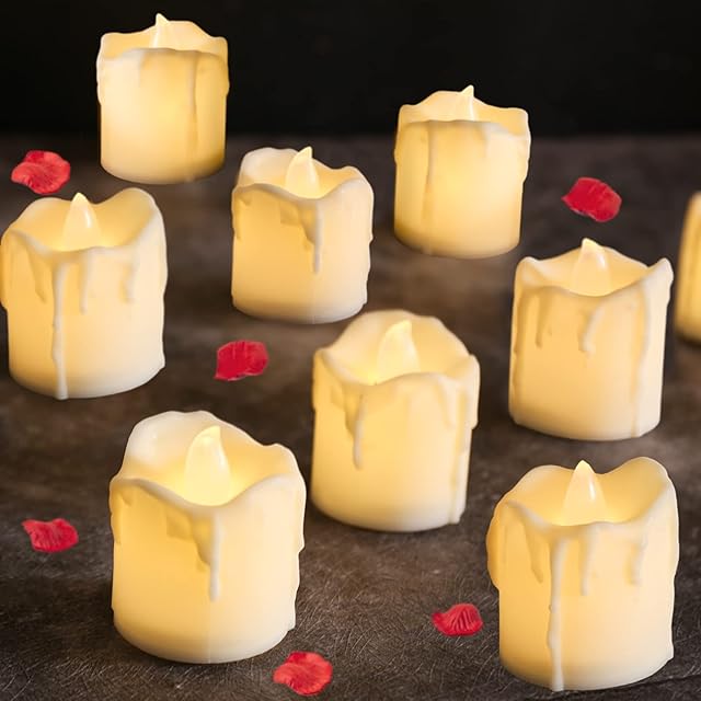 DTOL Bright LED Tea Lights Last 6days Longer Battery Operated Candles with Flickering Flame, Flameless Candles for Wedding, Valentine's Day, Halloween, Christmas Party, Home Decor Warmer White 12 Pack