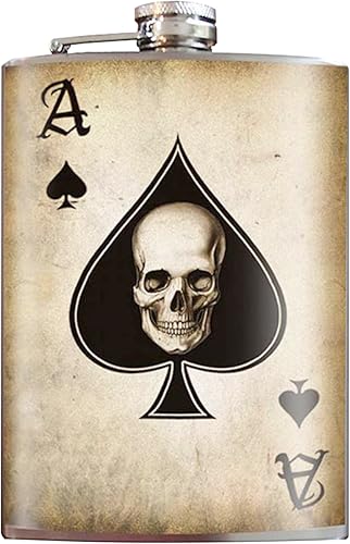 Joker Card - Botella de acero inoxidable de 8 onzas para licor, viene en una caja de regalo, diseño a prueba de fugas, fácil de limpiar, 3.75 x 5.75