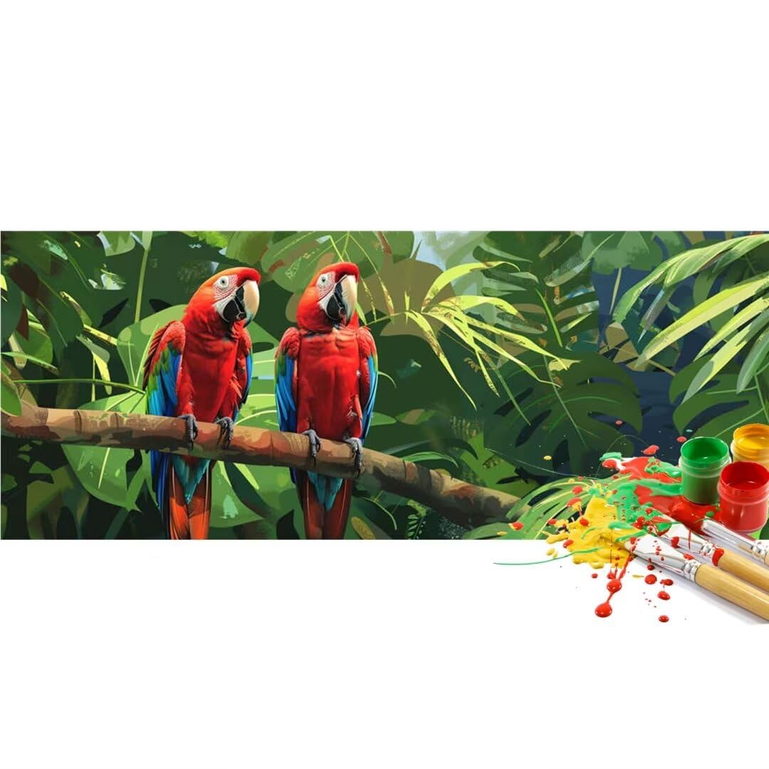 Malen Nach Zahlen Vogel Papagei Malen Nach Zahlen Erwachsene, DIY Set Ölgemälde Malen Nach Zahlen XXL, Acrylfarben Painting by Numbers Bastelset, Geschenk Wanddekoration, 90x240cm (Ohne Rahmen)-YH659