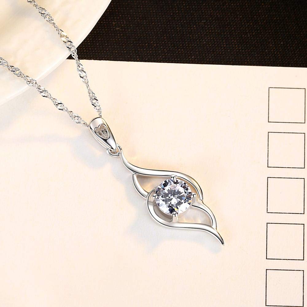 Collier Argent Sterling 925 Avec Pendentif Pierre Transparente