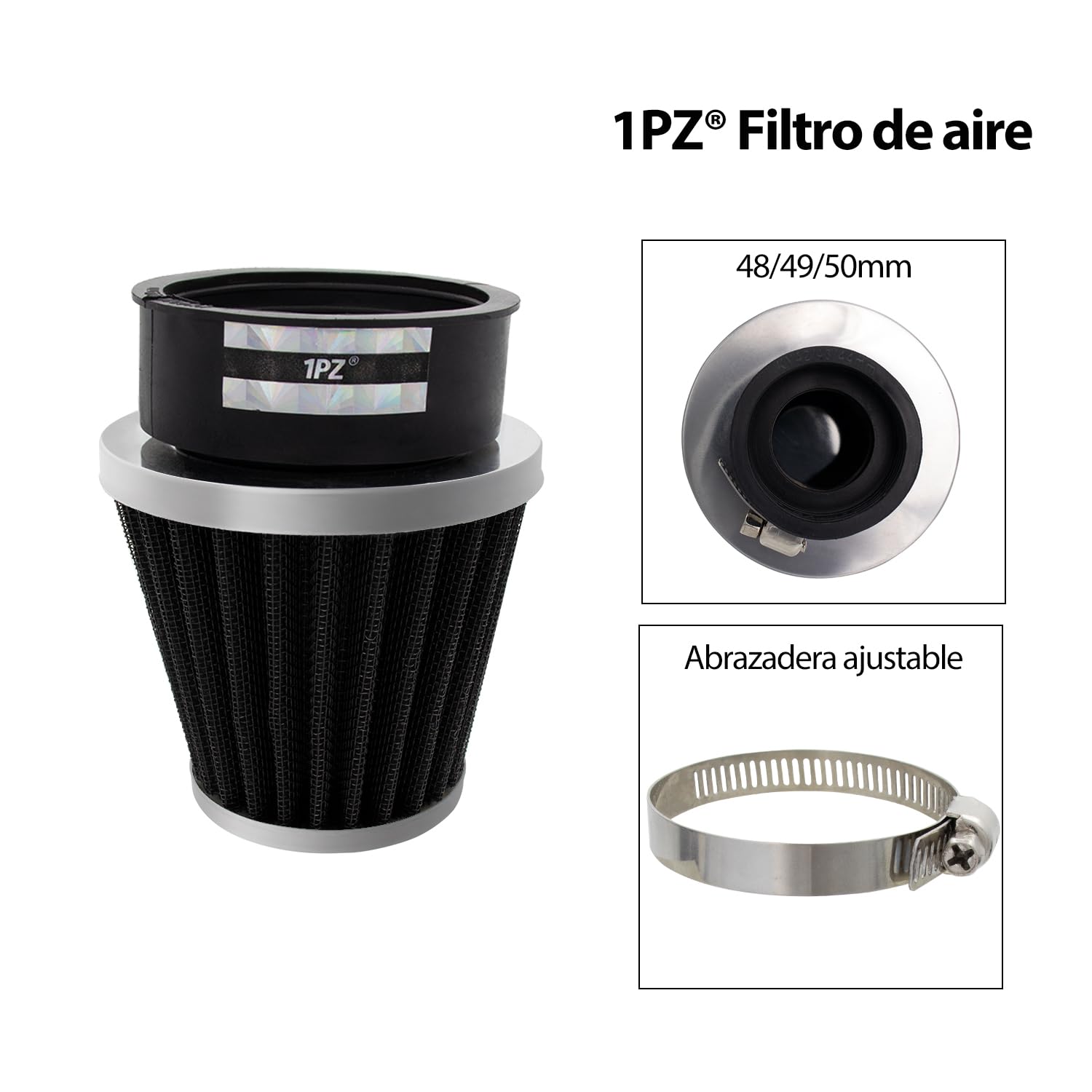 1PZ ES9-AF2 2 Filtros de aire para moto Universal 48mm 49mm 50mm Kit de filtro de admisión de aire para Motos todoterreno ATV Scooter Cuatrimoto Dirt Pit Bike 50cc 110cc 125cc 150cc (2 piezas, negro)