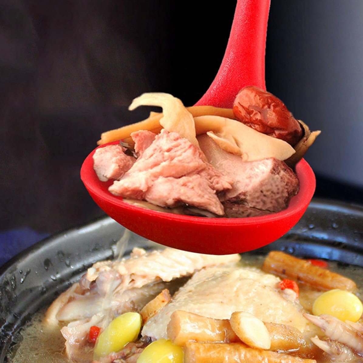 Homoyoyo Silicone Soup Ladles 2pcs Heat Resistant Non-stick Kitchen Cooking Spoons Long Handle for Home and Restaurant Use