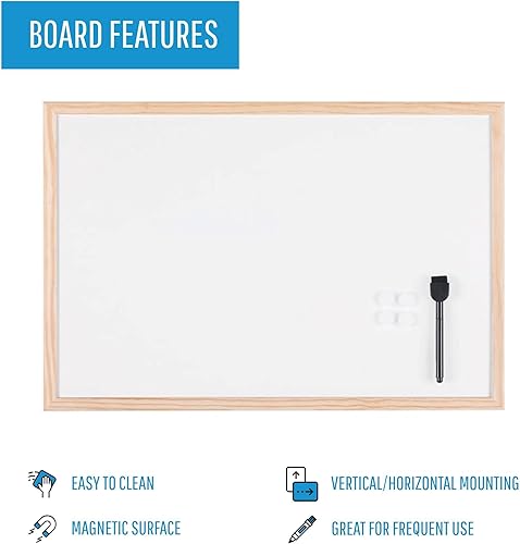 Miniatura 3 de Mastervision Pizarra blanca magnética de borrado en seco, 36 x 48 pulgadas, marco de madera de pino, kit de montaje en pared incluido