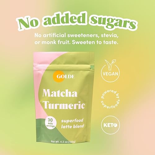 Miniatura 3 de GOLDE - Superfood Latte Blend - Cúrcuma Matcha - A base de plantas con cúrcuma, coco y matcha - Equilibrio de estrés - Vegano, keto y sin azúcar -