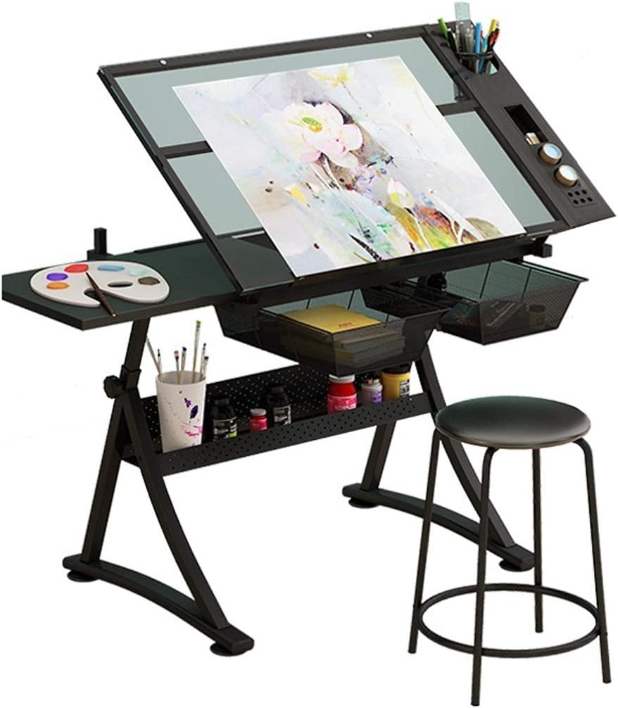 Drawing Desk Drafting Tables Height Adjustable Drawing Desk, Tiltable Craft Table with Storage, Large Art Desk, for Home Office Drafting Table