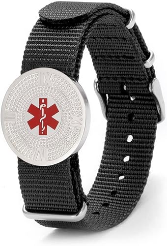 Pulsera de identificación de alerta médica deportiva de nailon personalizada para hombres, pulseras de identificación de emergencia médica de acero