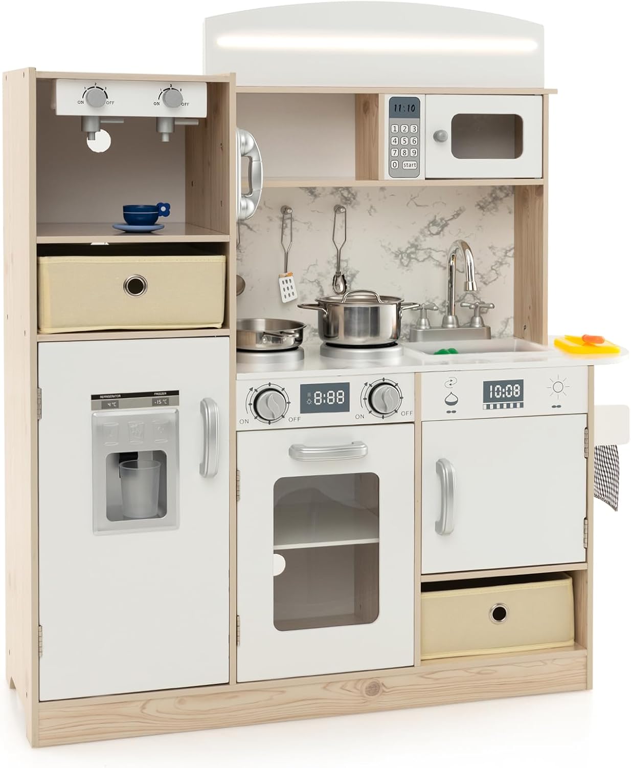 HONEY JOY Kids Kitchen Playset with Lights, Wooden Little Chef Toy