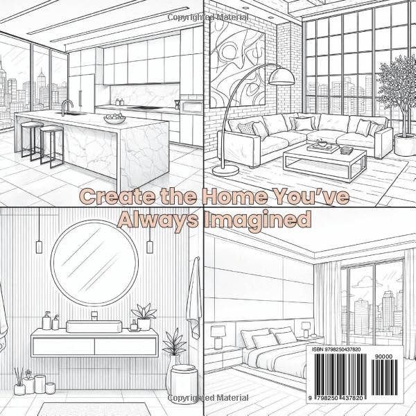Modern Interior Design Coloring Book for Adults: Contemporary Homes, Luxury Living Spaces, Detailed Architecture & Relaxing Interior Designs image 3