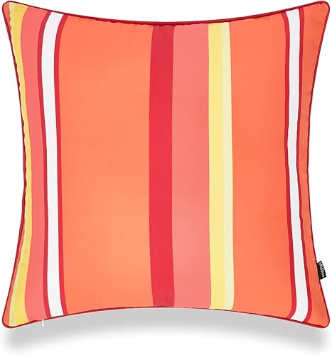 Hofdeco Funda de almohada lumbar para interiores y exteriores, solo para patio trasero, sofá, rayas arcoíris naranjas, 18 x 18 pulgadas