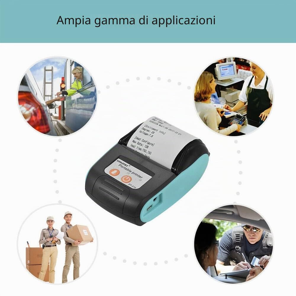 Stampante Termica per ricevute, Formato Mini, Ricezione Bluetooth 4.0, Portatile, 58 mm, Senza fili, per Android e Windows (Blue)