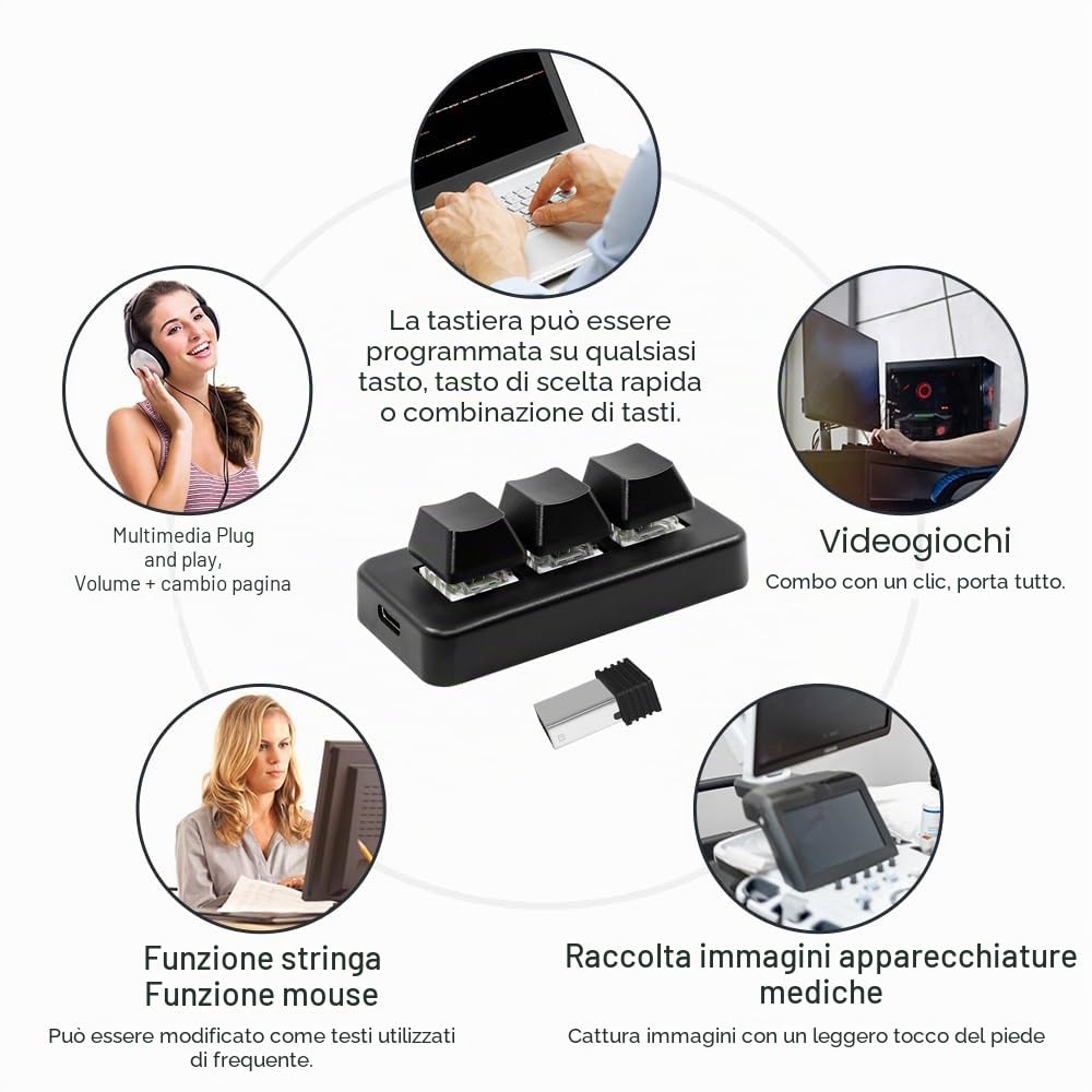Mini tastiera a 3 tasti 2.4 G wireless 2 in 1 tastiera meccanica da gioco Hot Key Customized Programma con LED RGB per Gaming OSU Ufficio Lavoro