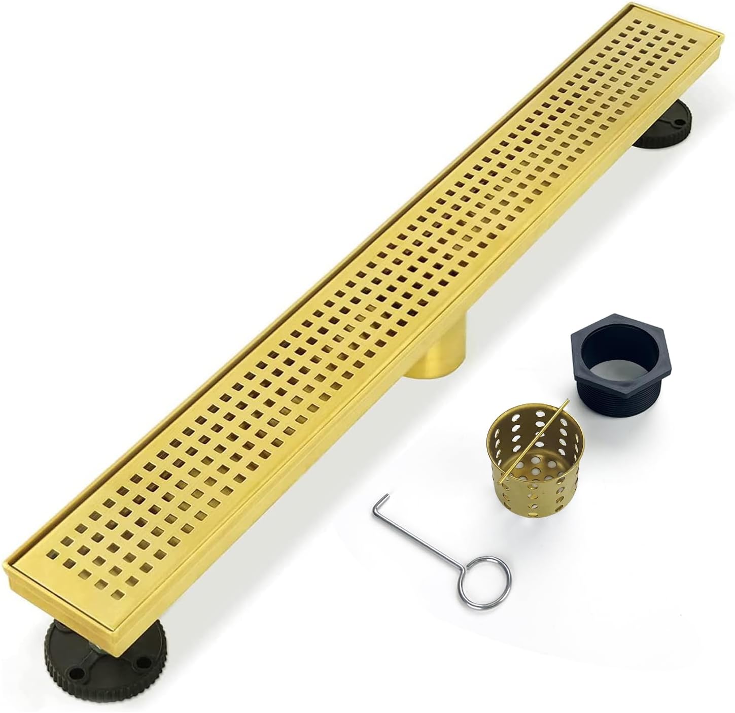 TECFORG 24 Inch Linear Shower Drain Gold Drain with Removable 2-in-1 ...