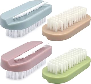 Two-Sided Nail Brush Set for Fingernails - Soft & Stiff Bristles Hand Scrubbers, 4 Pack for Men Women Kids - Effective Dirt Removal
