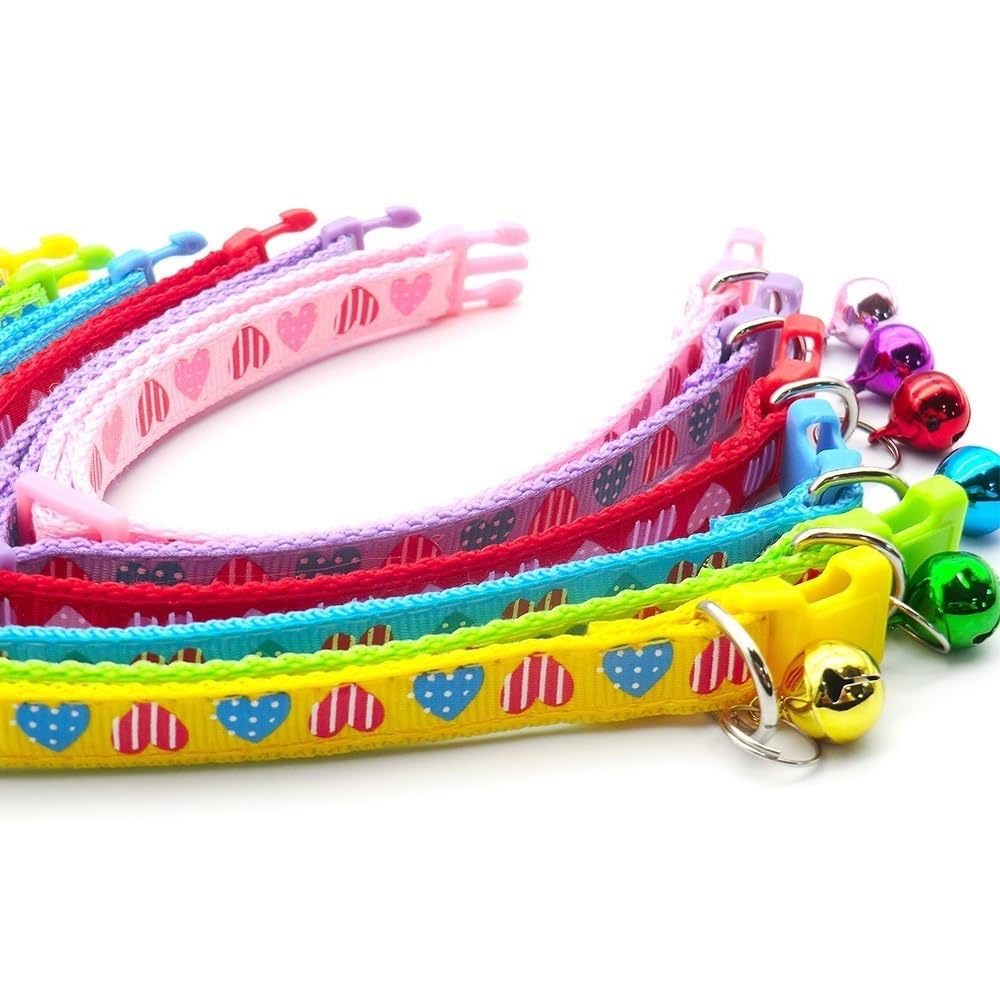 Small Dog Puppy Pet Collar and Lead Set Love Heart Design Nylon Adjustable Size 19-32cm Collar with Bell and 120cm Leash Red - Image 4