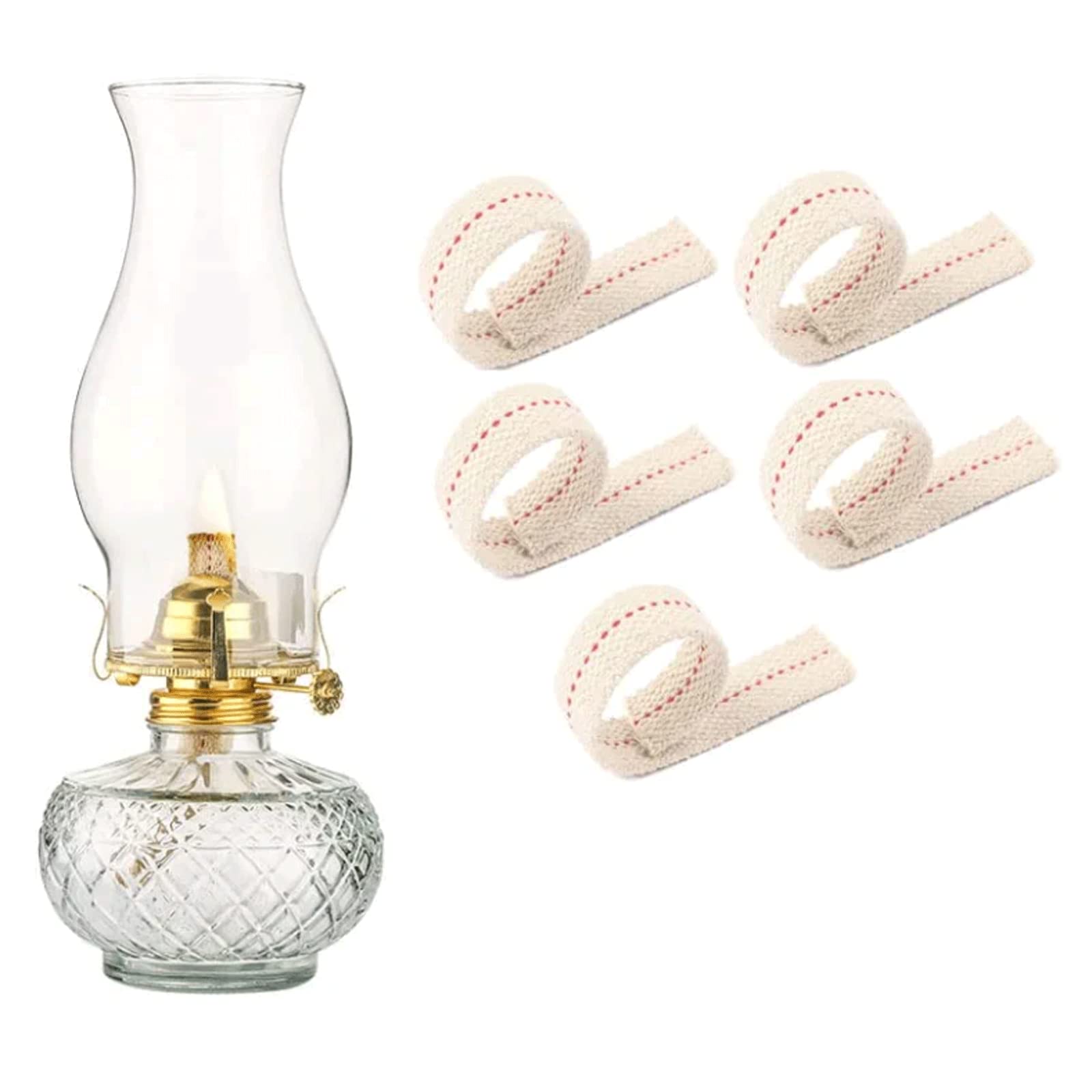 UHCPVHQQQ Oil Lamp Lantern Oil Lamp w/5 Wicks for Indoors Antique Round Base Paraffin Lamp Transparent Large Chimney Glass Kerosene Lamp Vintage Chamber Hurricane Lamp Emergency Lighting Tabletop Deco
