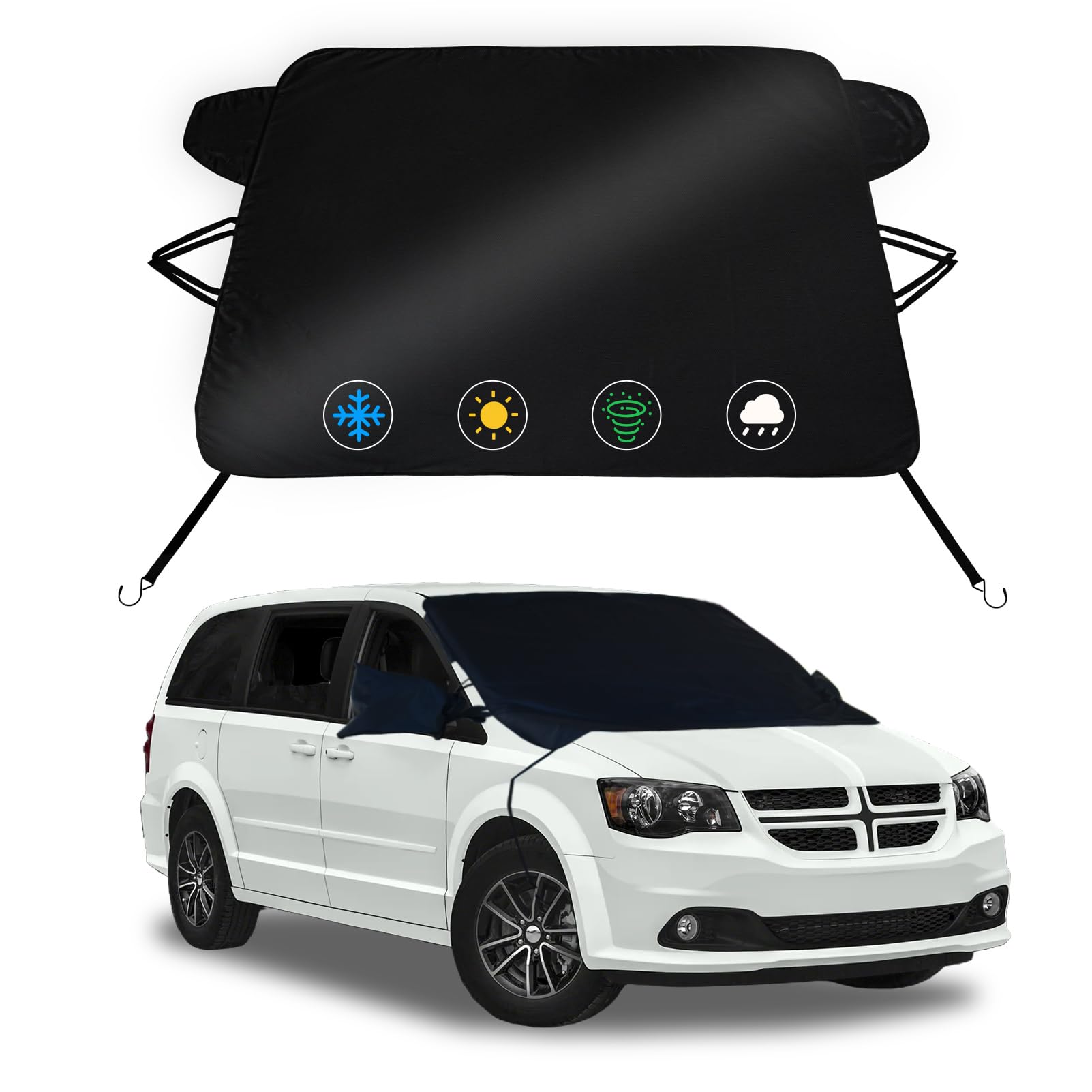 Windshield Snow Covers for Dodge Caravan Mini Van 2010-2027,2-Layer Oxford Fabric Front Windshield Cover Windproof Winter Frost and Ice Removal Hail Protector,Winter Shield Car Accessories(78"x47")