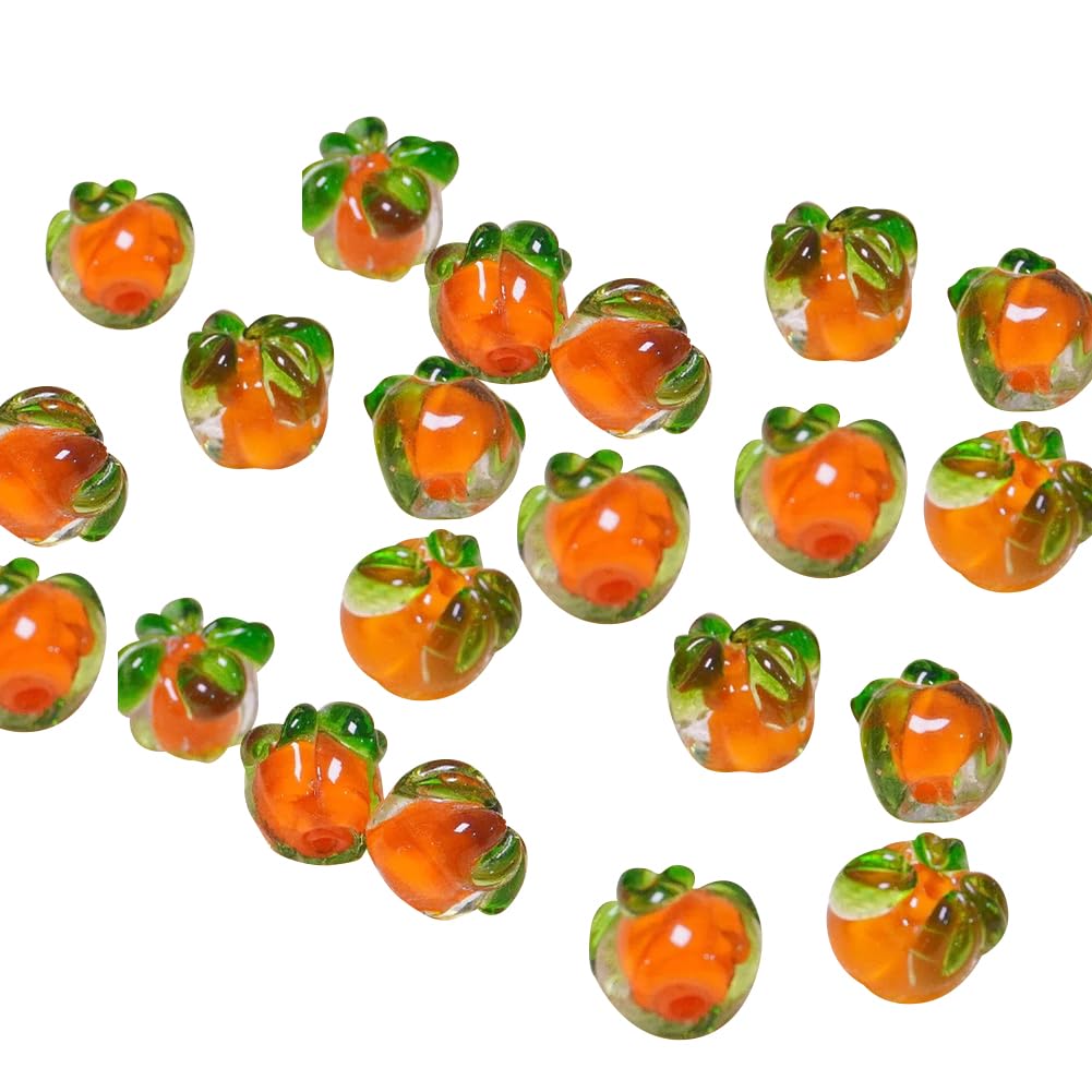 10pcs Persimmon Glass Beads – 12mm Orange Fruit Lampwork Beads For DIY Jewelry Making
