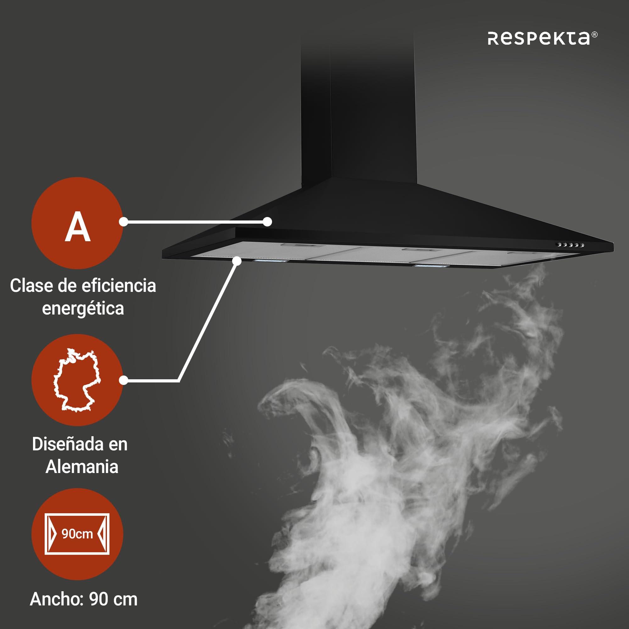 Respekta Karena Campana, 90 cm, CH22055-90, negro mate