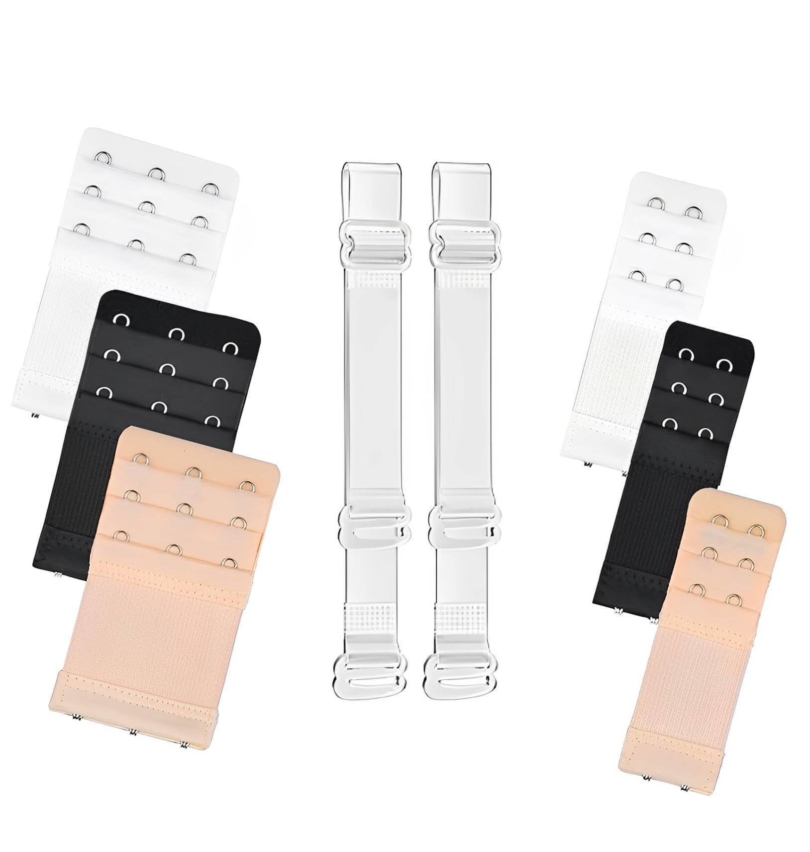 6 Pieces Bra Extenders 2 Hook / 3 Hook Comfortable Stretchy Bra Extension Elastic Strap + 1 pair Cup Padded Underwire Detachable Straps Backless Invisible Clear Transparent-image-37