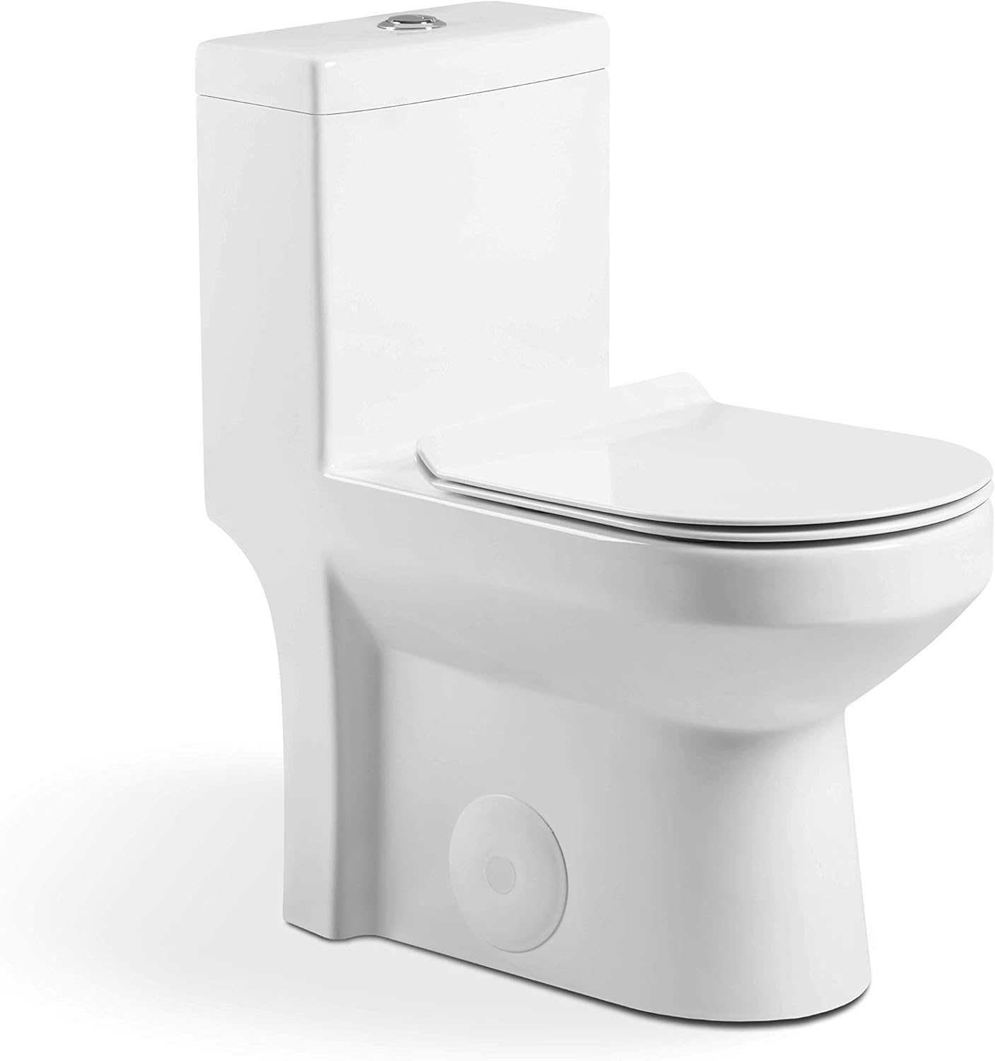 Fine Fixtures Modern One-Piece Toilet, High-Efficiency Dual Flush System, Compact Space-Saver Design, Round Toilet Seat, Standard 12" Rough-In, White