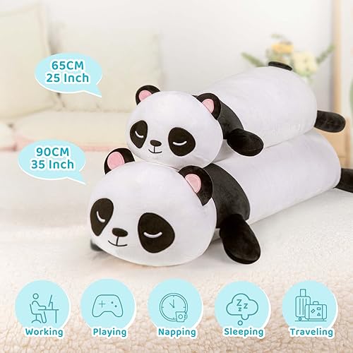Miniatura 2 de Mewaii Almohada larga de felpa con forma de gato  25 pulgadas con ojos grandes de gato negro, almohada blanda de animales de peluche, bonita