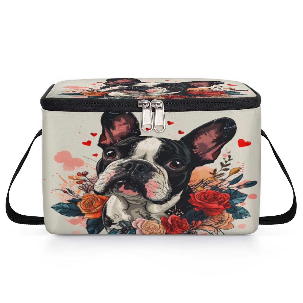 GzLeyigou Bulldog Lunch Bags for Women Men 9 Cans, Hot & Cold Food Delivery Bag Insulated Grocery Bag Insulated Lunch Box Valentine's Day Cooler Bag for Office Work Picnic Beach