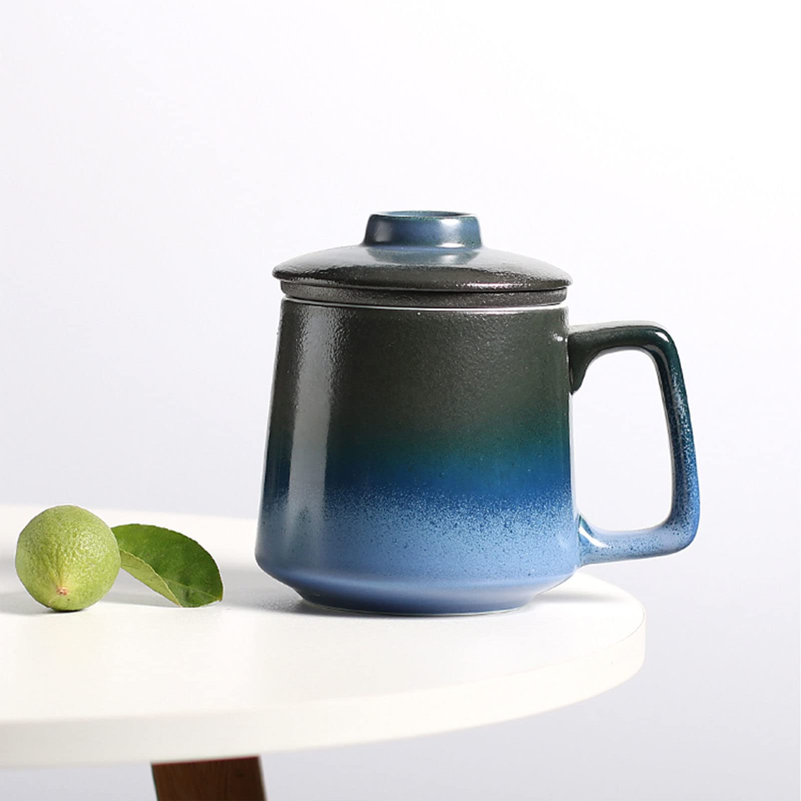 Kubek ceramiczny, kubek do kawy, styl europejski 400 ml/14 uncji Filiżanka do herbaty z zaparzaczem i pokrywką, kubek ceramiczny z pokrywką, gradientowa herbata liściasta Steeper-red-400ml 14 uncji (
