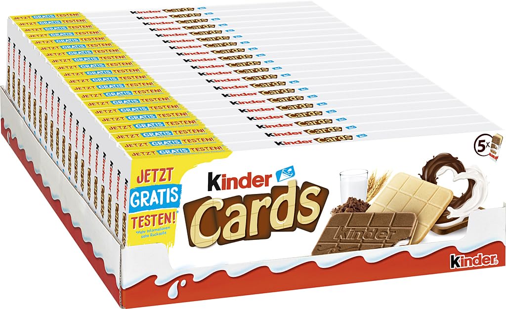 kinder Cards - 20 Einzelpackungen mit je 10 knusprigen Waffeln, cremiger Milch- und Kakaofüllung und Kekswaffel mit kinder-Schokolade-Geschmack